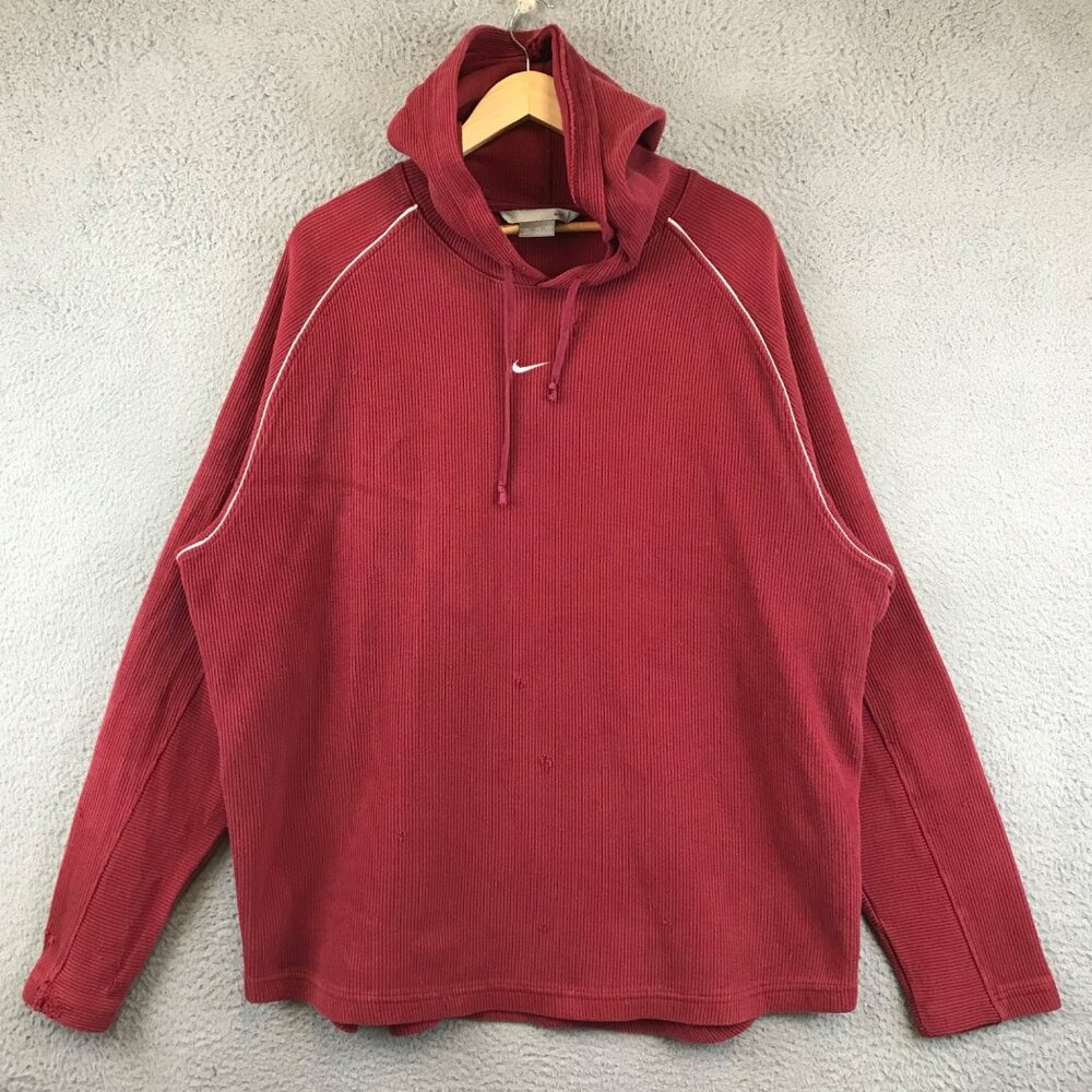 Vintage Nike Centre Swoosh‎ Hoodie Burgundy Size 3XL Y2K